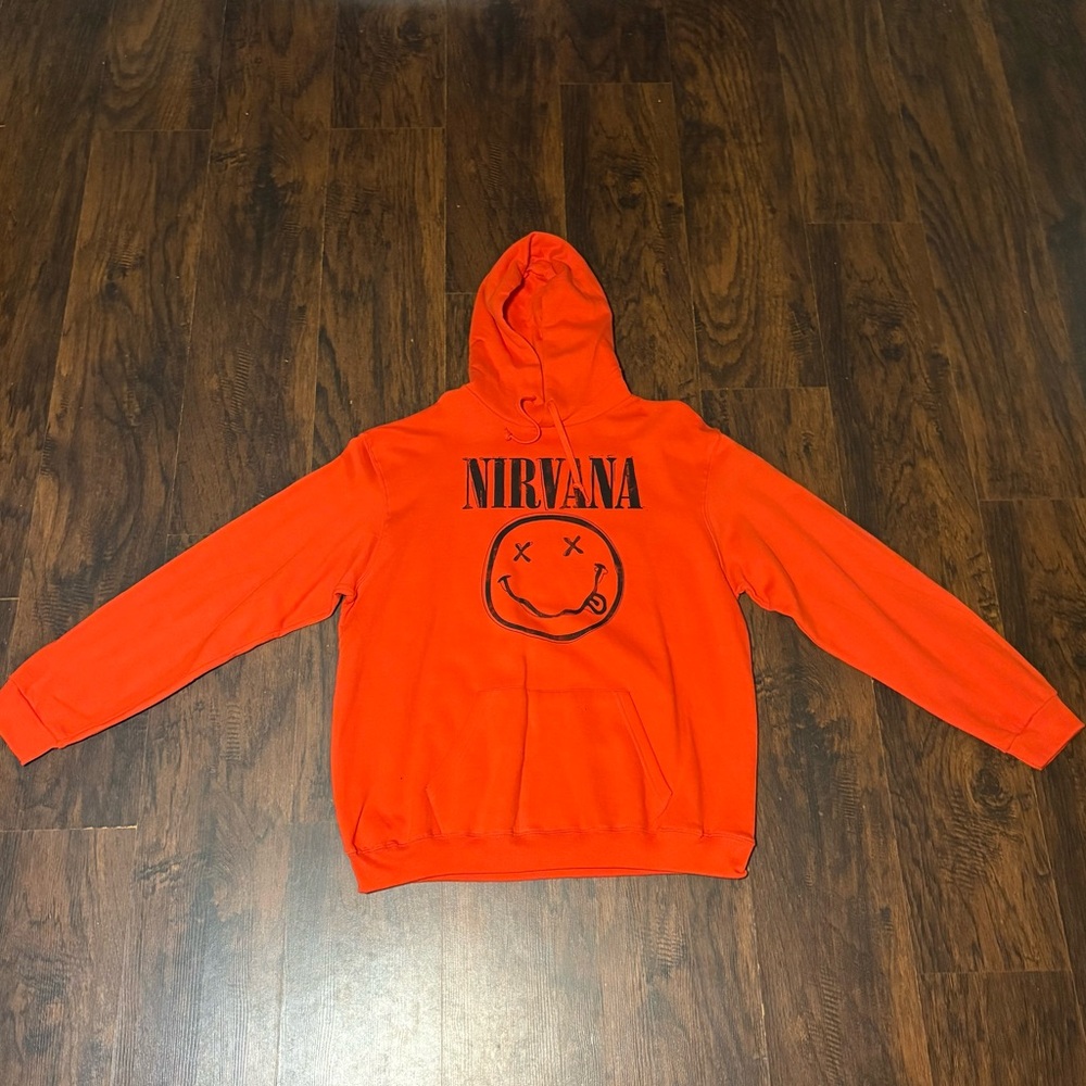 NIRVANA Bold Red/Orange Hoodie Mens Size XL
